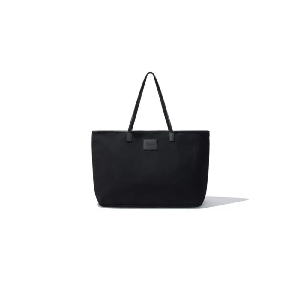 NWT $98 CLEOBELLA Cotton Canvas Tote Black Vegan Leather Strap FabFitFun Sealed - Picture 2 of 6